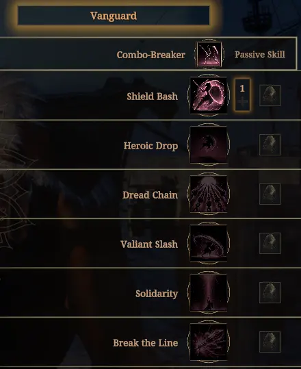 The Quinfall Sword & Shield Vanguard Skills